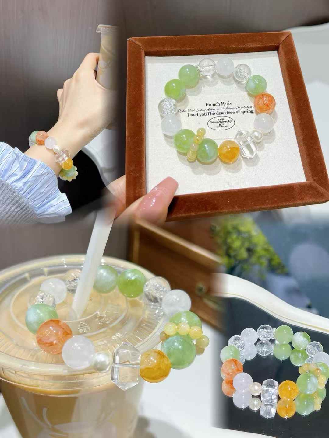 Fresh Green & Cream White Serpentine Jade Bracelet