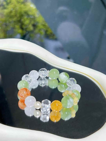 Fresh Green & Cream White Serpentine Jade Bracelet