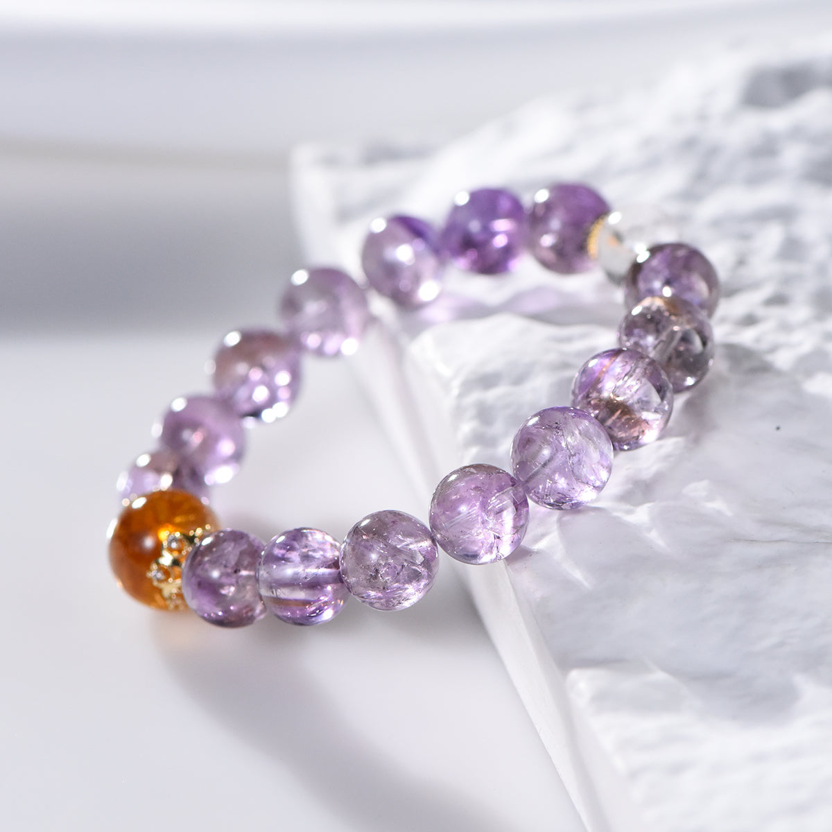 Purple & Yellow Serpentine Jade “Ice-Feel” Bracelet with Clear Quartz