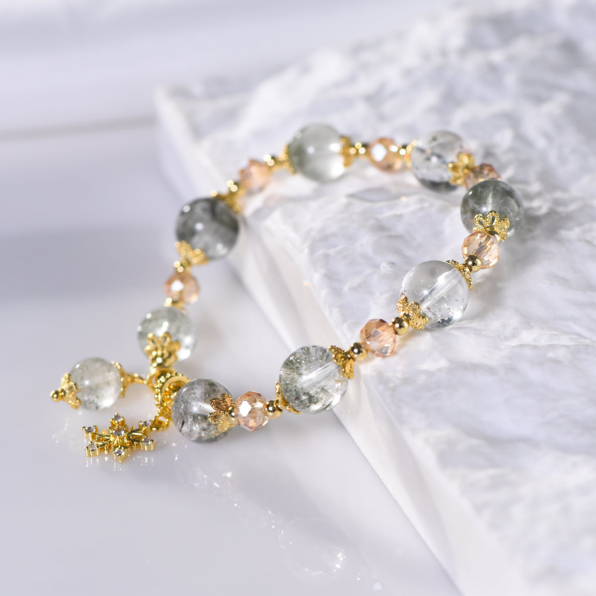 Green Phantom Quartz “Snowfall” Bracelet