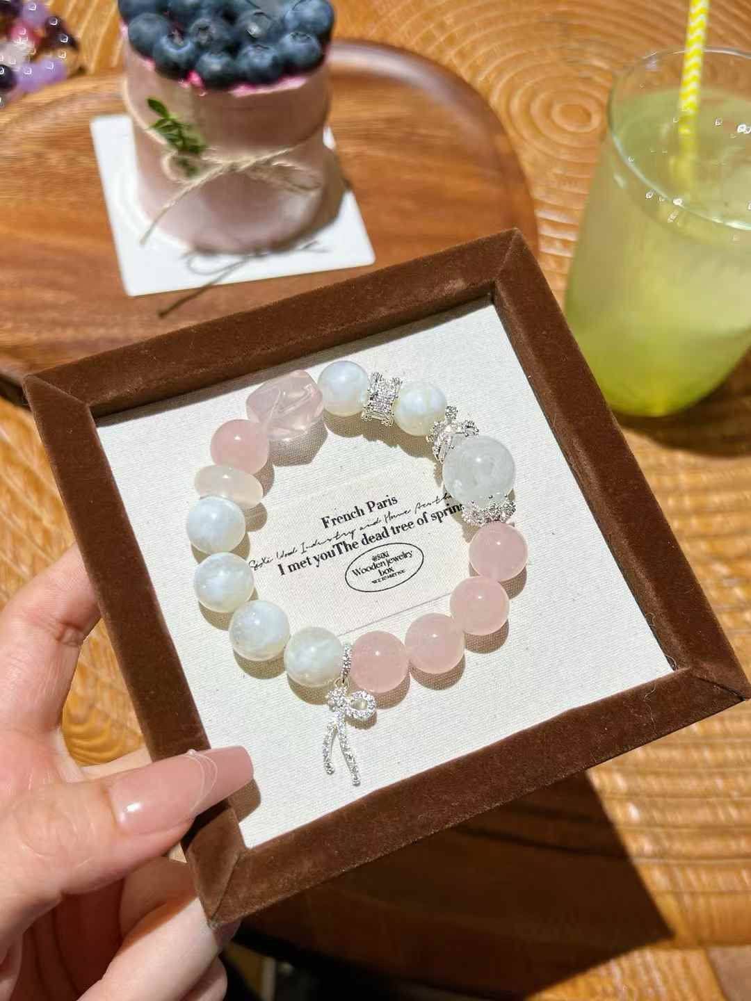 Rose Quartz & White Phantom “Creamy Snowflake” Bracelet