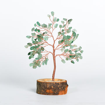 Green Aventurine Crystal Tree of Life with Solid Wood Base & Energy Gravel Centre