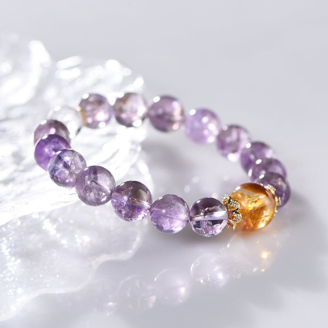 Purple & Yellow Serpentine Jade “Ice-Feel” Bracelet with Clear Quartz