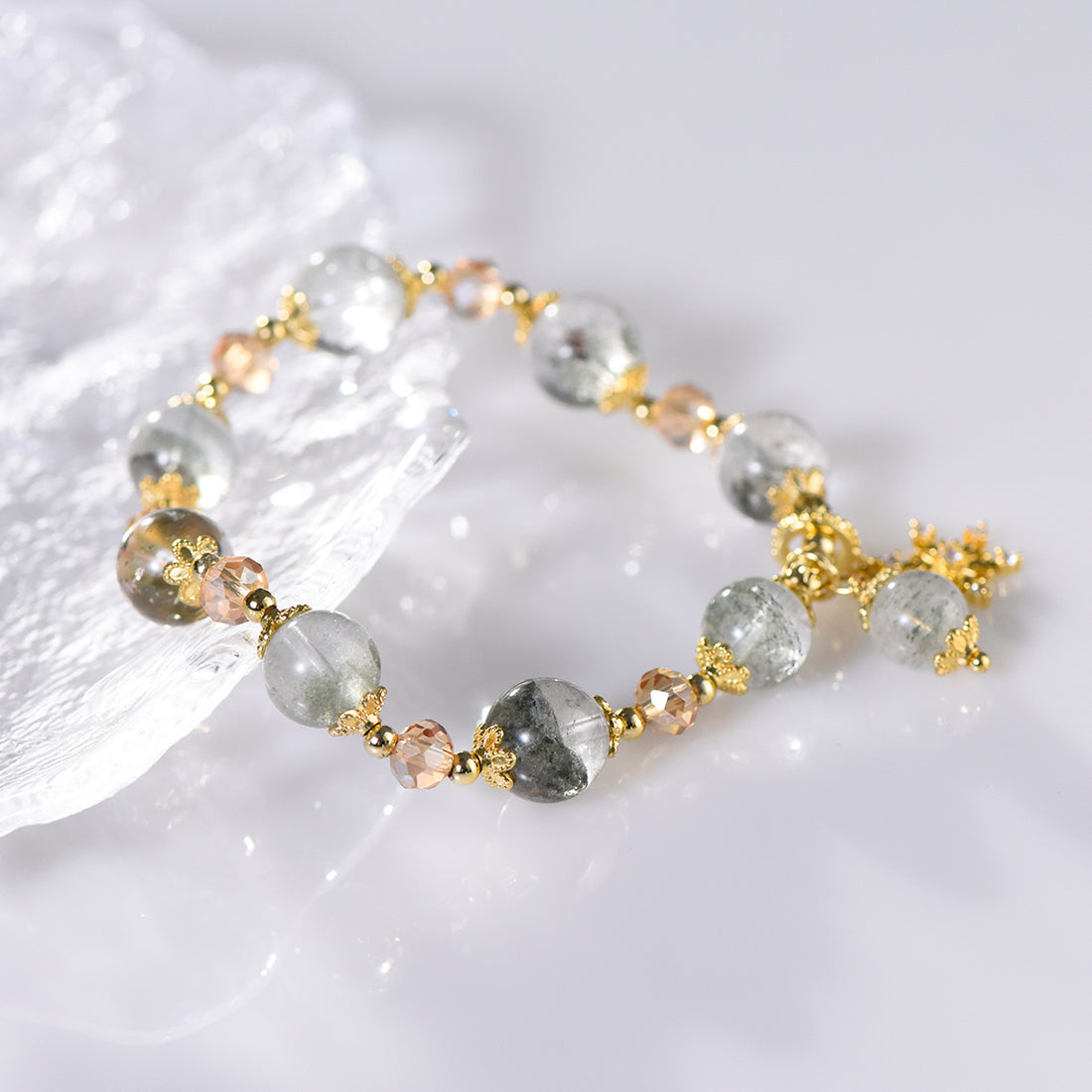 Green Phantom Quartz “Snowfall” Bracelet