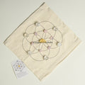 Happiness and Joy crystal grid set with clear quartz and rose quartz stones arranged on fabric cloth for positive energy