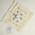 Sleep and Sweet Dreams crystal grid set with calming stones arranged on fabric cloth for anxiety relief and restful sleep