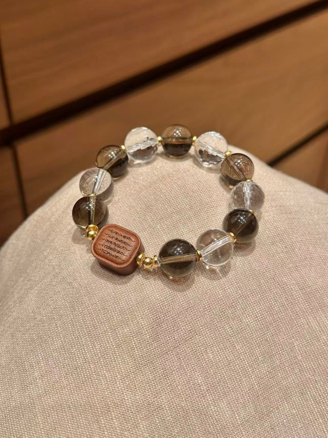 Earthbound Light Bracelet | Smoky Quartz, Clear Quartz & Natural Wood · 12mm