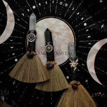 Handcrafted Crystal Witch Broom –  Ritual Cleansing & Protection Besom