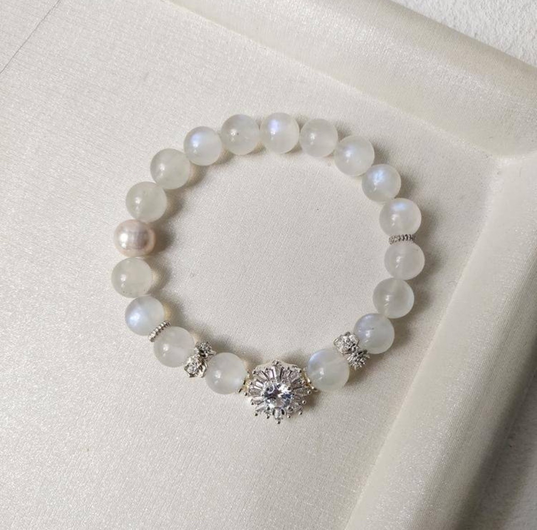 Blue Moonstone, Pearl & Zircon Magic Box Bracelet
