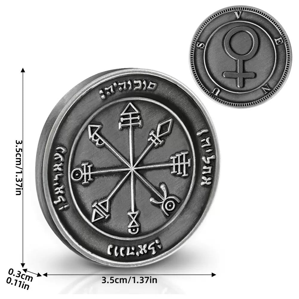 Solomon Planetary Pentacle Coin | Venus & Mercury Sigil | Solomonic Seal Talisman | Occult Collectible | Ritual Altar Decor