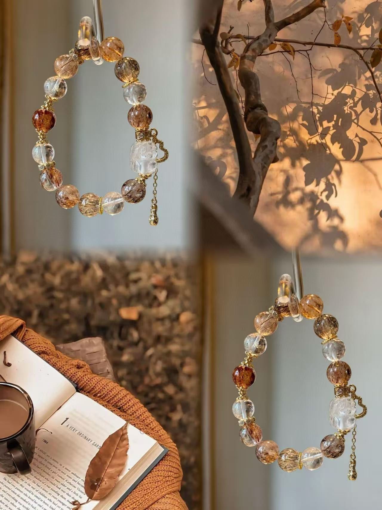 Autumn Sunlight Bracelet | Black Rutilated Quartz & Clear Quartz · 10mm