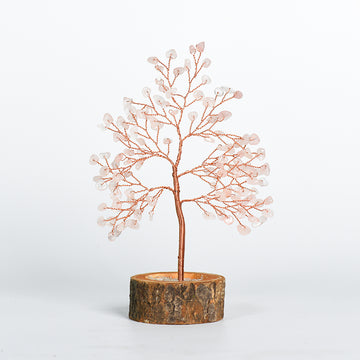 Rose Quartz Crystal Tree of Life with Solid Wood Base & Energy Gravel Centre